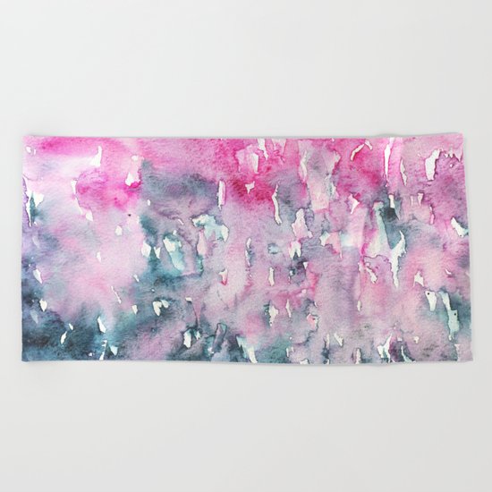 When indigo loves pink || watercolor Beach Towel