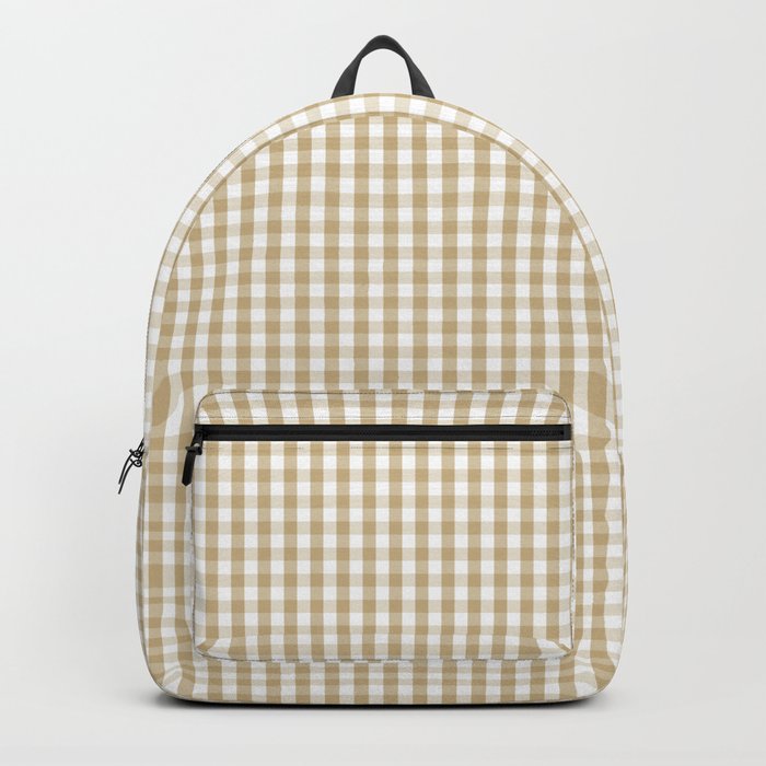 Christmas Gold and White Gingham Check Plaid Throw Pillow Backpack