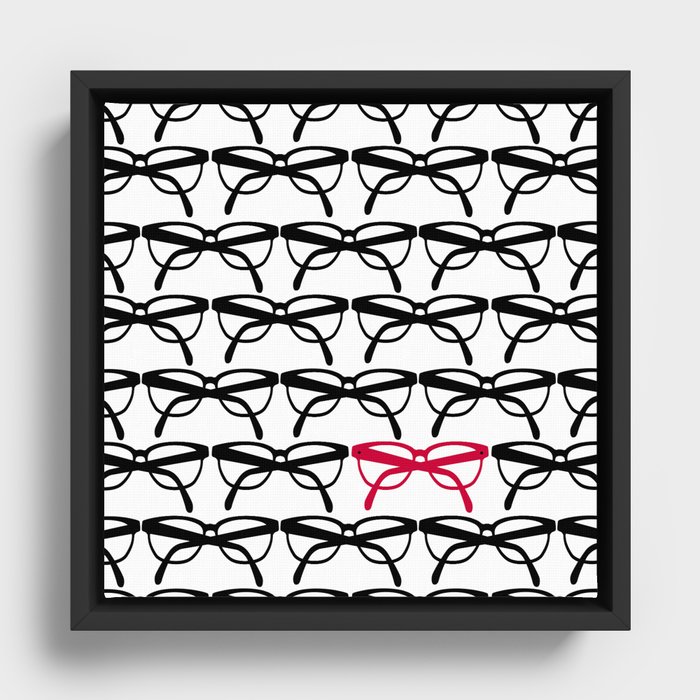 Optometrist Eye Glasses Black Pattern Print Framed Canvas