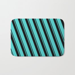 [ Thumbnail: Black & Turquoise Colored Lines/Stripes Pattern Bath Mat ]