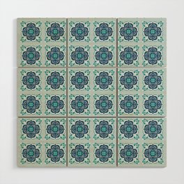 Mandala Tile Pattern - Blue and Mint Wood Wall Art