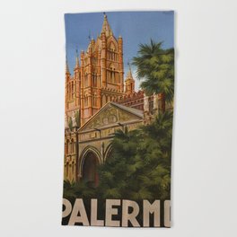 vintage Palermo Sicily Italian travel ad Beach Towel