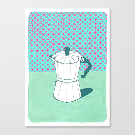 Coffee Pot with Wallpaper (Green) Canvas Print