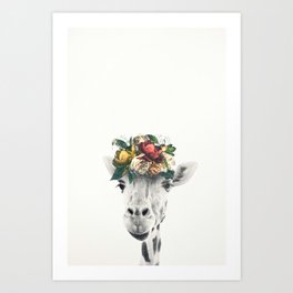 vintage floral giraffe Art Print