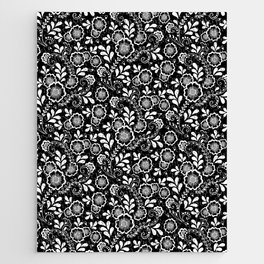 Black And White Eastern Floral Pattern Jigsaw Puzzle