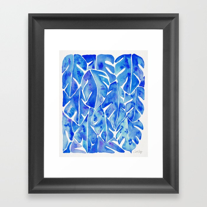 Split Leaf Philodendron – Blue Framed Art Print