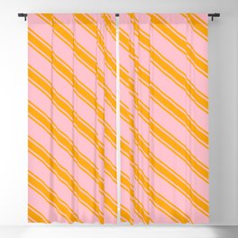 [ Thumbnail: Pink & Orange Colored Lines/Stripes Pattern Blackout Curtain ]
