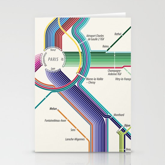 Itinéraires de train à grande vitesse de la France Stationery Cards