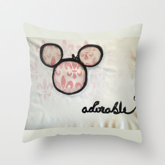 Adorable Mouse Fleur de lis Painting Throw Pillow