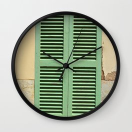 Green hatch in an old wall Wall Clock