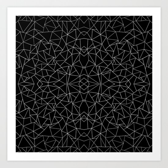 Abstract Collide Outline White on Black Art Print
