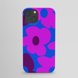 Large Pink and Purple Retro Flowers Blue Background #decor #society6 #buyart iPhone Case