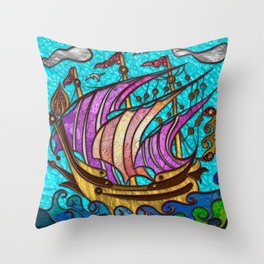 Gold and Glass Sail Boat Throw Pillow