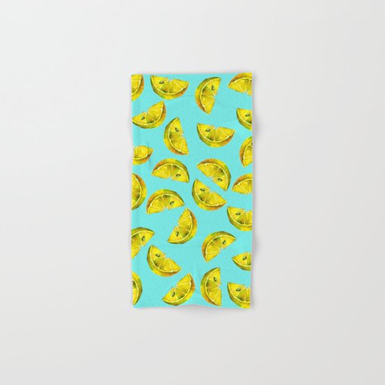 Lemon Slices Pattern Turquoise Hand & Bath Towel