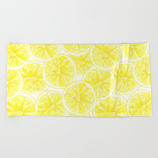 Lemon slices pattern watercolor Beach Towel