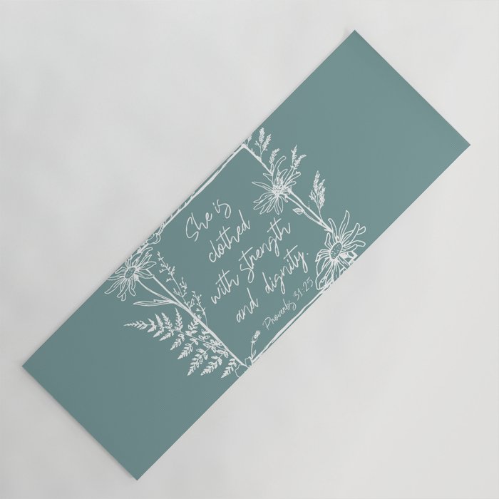 She Is Clothed Wildflower Frame Bible Verse Yoga Mat