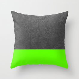 Neon Green and grey leather Throw Pillow
