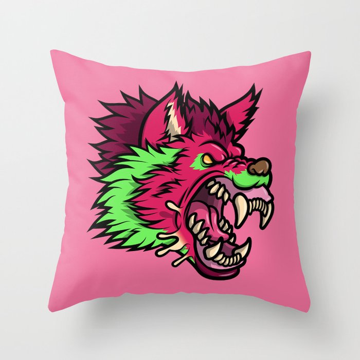 Pink Punk Wolf Throw Pillow
