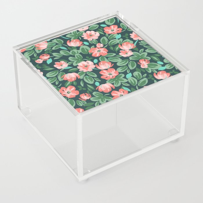 Vintage Floral Dark Green Acrylic Box