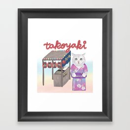 Cat lady at Japan food stall Framed Art Print