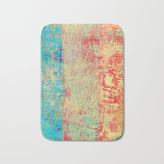 Brilliant Encounter, Abstract Art Turquoise Red Bath Mat