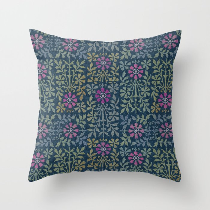 Vintage Victorian Floral in Teal and Pink Throw Pillow