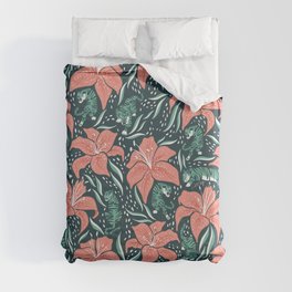 Tigers & Tiger Lilies – Teal & Rose Duvet Cover