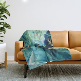 Marbled Ocean Abstract, Navy, Blue, Teal, Green Throw Blanket