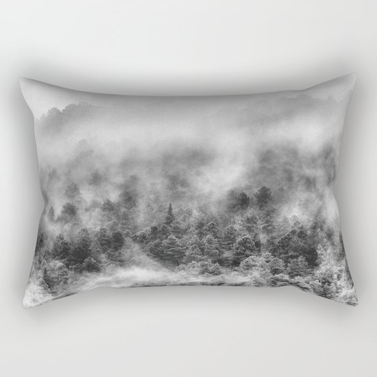 "Mountain light III BW". Foggy forest. Rectangular Pillow