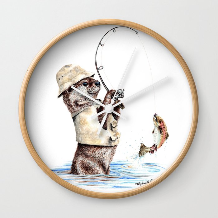 " Natures Fisherman " fishing river otter with trout Wall Clock