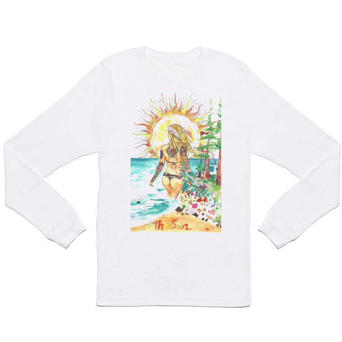 The Sun Tarot Card Bohemian Ocean Goddess Risa Painting Long Sleeve T Shirt