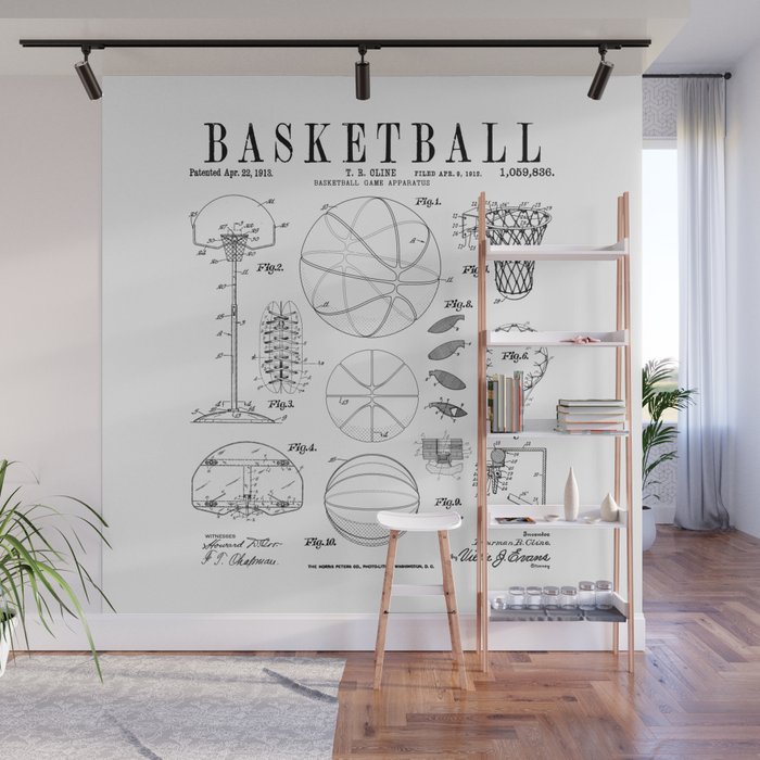 Basketball Old Vintage Patent Drawing Print Wall Mural