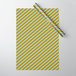 [ Thumbnail: Green, Light Sky Blue, and Orange Colored Pattern of Stripes Wrapping Paper ]