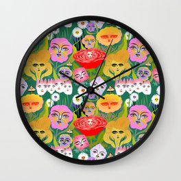flower garden Wall Clock | Nature, Colorful, Garden, Drawing, Curated, Fantasy, Flowers, Flora, Rainbow 