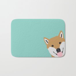 Shiba Inu Peek - cute shiba doge peeking funny dog art print mint turquoise customizable dog gift Badematte | Illustration, Funny, Animal, Children 