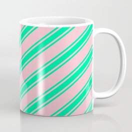 [ Thumbnail: Pink and Green Colored Stripes/Lines Pattern Coffee Mug ]
