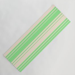 [ Thumbnail: Light Green and Beige Colored Stripes/Lines Pattern Yoga Mat ]