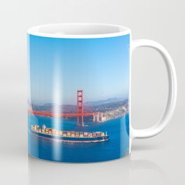 San Francisco Golden Gate Bridge merchant ship in California Coffee Mug | American, America, Architecture, Frisco, Blue, Attraction, Cityscape, Cliff, Bay, Goldengate 