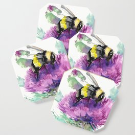 Bumblebee and Thistle Flower, honey bee floral Coaster