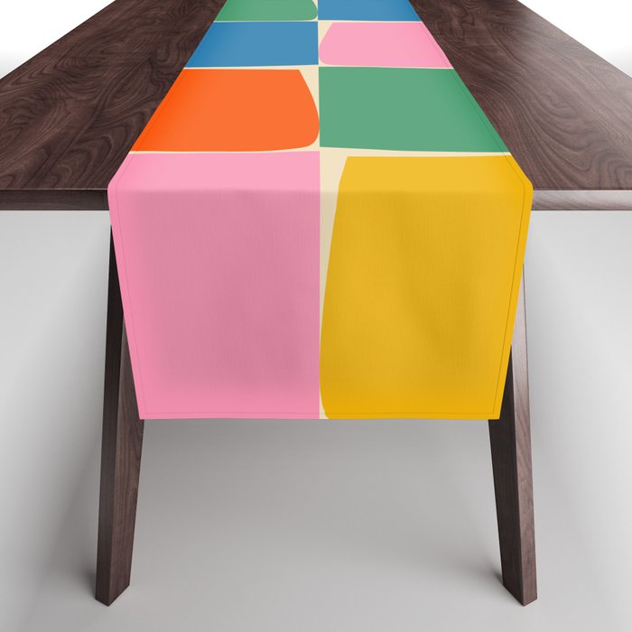 Flux Modern Check Colorful Grid Pattern in Rainbow Pop Colors Table Runner