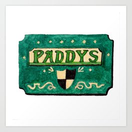 Paddy's Pub Art Print | Ink, Stpatricksday, Mixedmedia, Watercolor, Green, Paddys, Watercolour, Painting, Illustration, Typography 