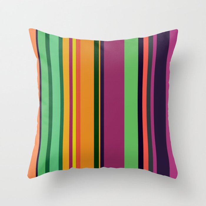 very dark blue and green colored stripes Throw Pillow