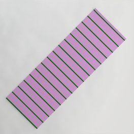 [ Thumbnail: Dark Green & Plum Colored Striped/Lined Pattern Yoga Mat ]