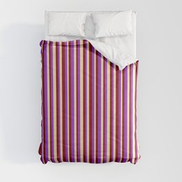 [ Thumbnail: Maroon, Dark Orchid, and Beige Colored Striped/Lined Pattern Comforter ]