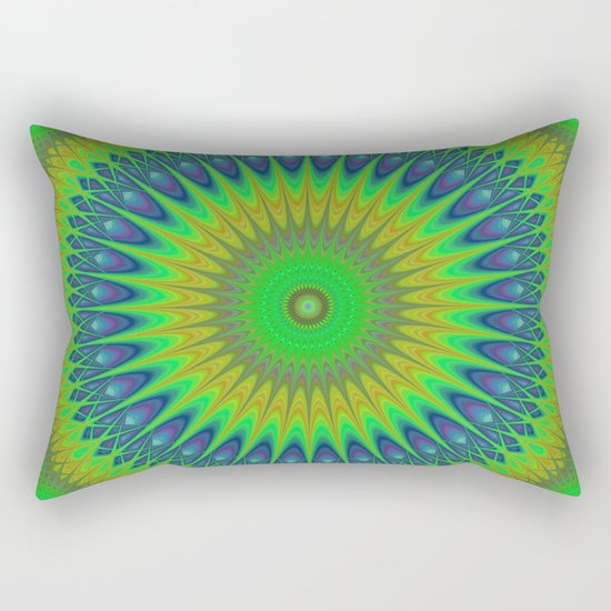Green star mandala Rectangular Pillow
