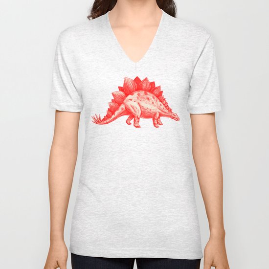 Red Stegosaurus Unisex V-Neck