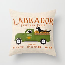 Labrador Black Lab Vintage Pumpkin Truck Autumn Fall Farm Halloween Throw Pillow
