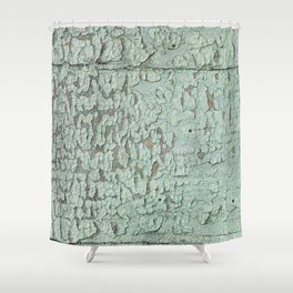 Part of wood with peeled green paint, abstract texture Shower Curtain