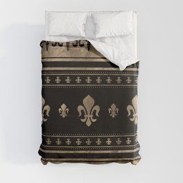 Fleur-de-lis Luxury ornament - black and gold Duvet Cover