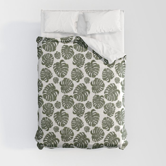 Watercolor Monstera Leaf all over Pattern Comforter